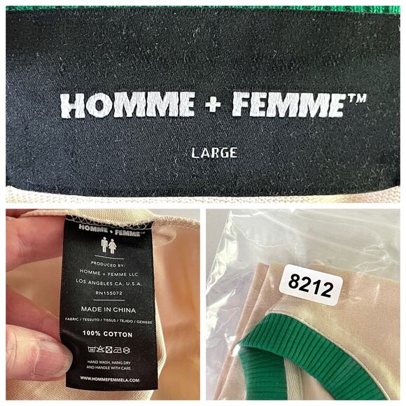 Homme + Femme NEW Core Logo Tee T-Shirt Mens Sz L Beige Green Heavy Cotton - Picture 6 of 6